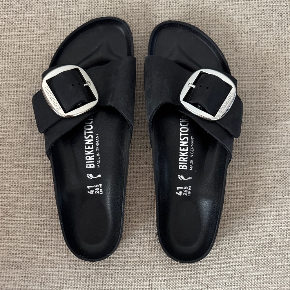 Birkenstock Black Sandals with Silver Buckle